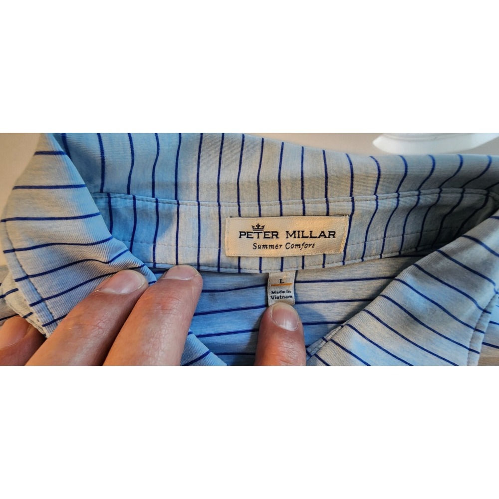 Peter Millar Polo Men Large Summer‎ Comfort Blue Striped - Picture 7 of 9